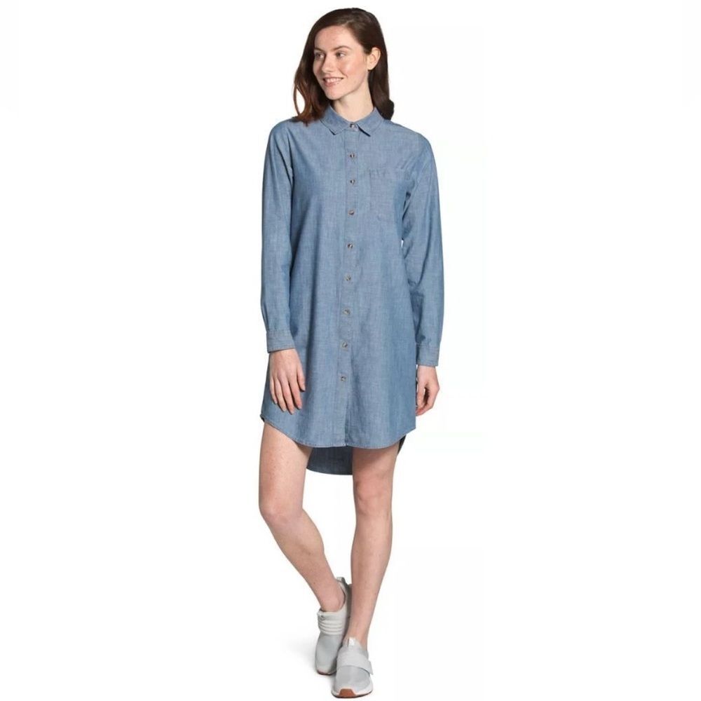 The North Face Black Chambray Long Sleeve Button Shirt Dress Indigo Denim